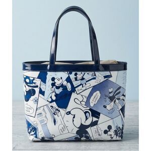 Disney Mickey Mouse Tote Bag Comic Strip Blue White Vinyl Patent Shoulder Bag